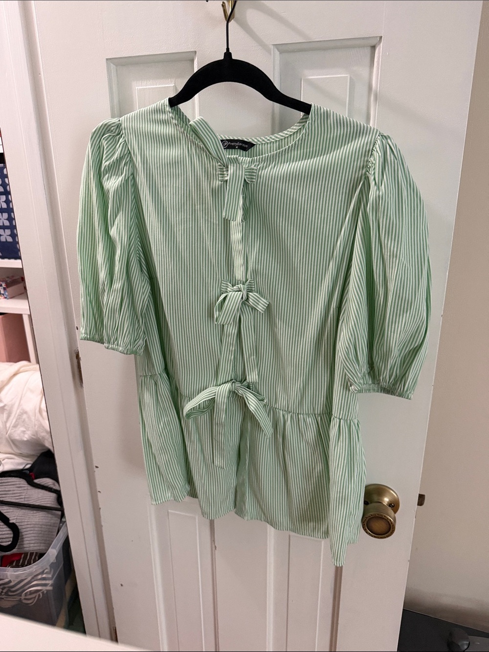 Light Green Striped Tie-Front Peplum Top - Women